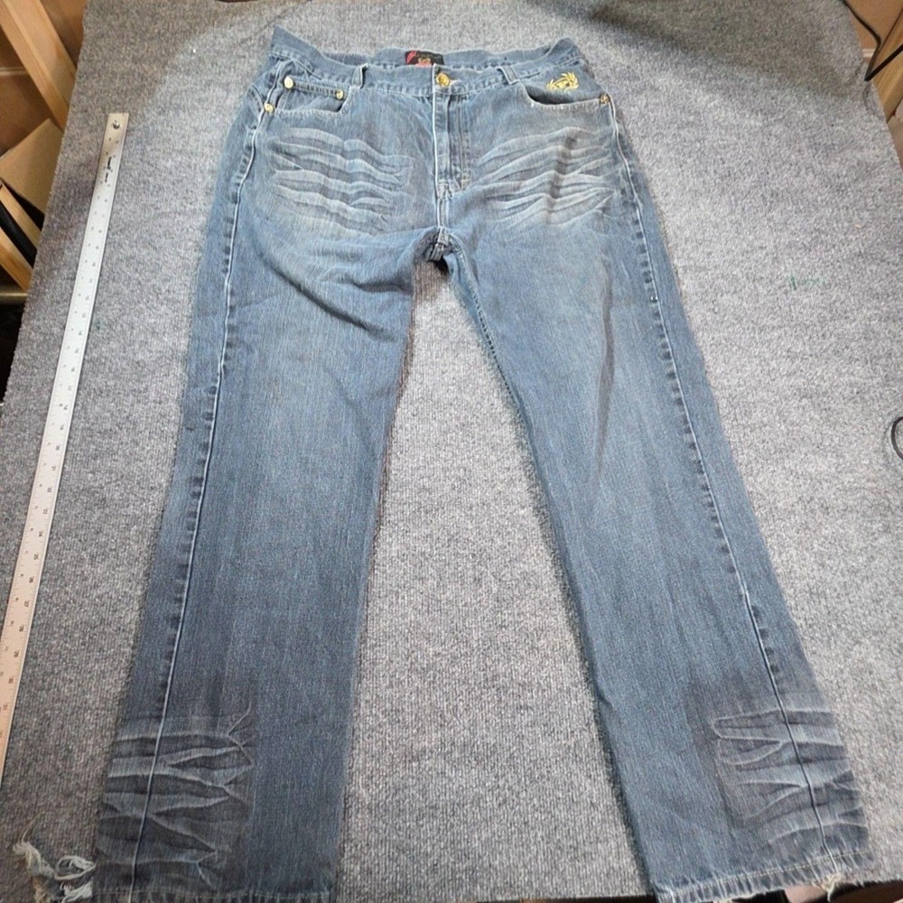 Phat Farm Phat Classics Jeans Mens 38x29 Blue Relaxed Straight Distressed